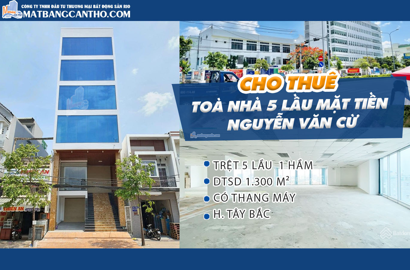 CHO THUÊ TOÀ NHÀ VĂN PHÒNG 5 LẦU ĐƯỜNG NGUYỄN VĂN CỪ – AN HOÀ – CẦN THƠ