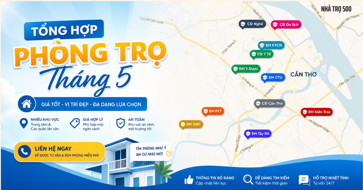 TỔNG HỢP PHÒNG TRỌ CẦN THƠ, PHÒNG TRỌ CHO THUÊ GIÁ RẺ CHO THUÊ THÁNG 5/2026